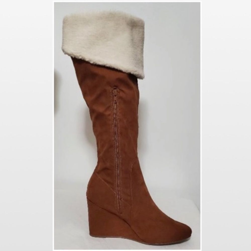 Nib Massini Tall Faux Suede Wedge Heeled Boots